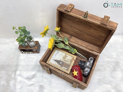 Rương gỗ viền nẹp đinh tán giả cổ 35cm (tặng ổ khoá) RUONG-GO-01